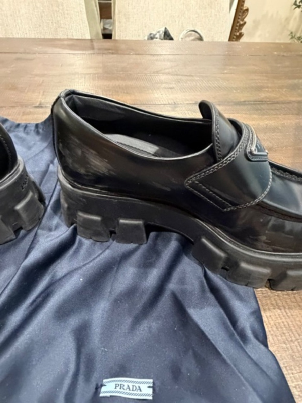 Prada Black Leather Monolith Logo Loafers - Picture 7 of 13